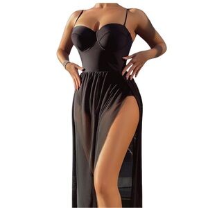 Mesh Hem One-Piece Swimsuit Spaghetti Strap Push-Up- Size L (8/10) - NEVER WORN